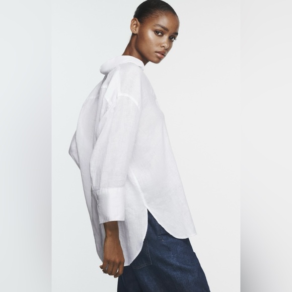 ZARA Asymmetric hem linen shirt - Picture 1 of 6